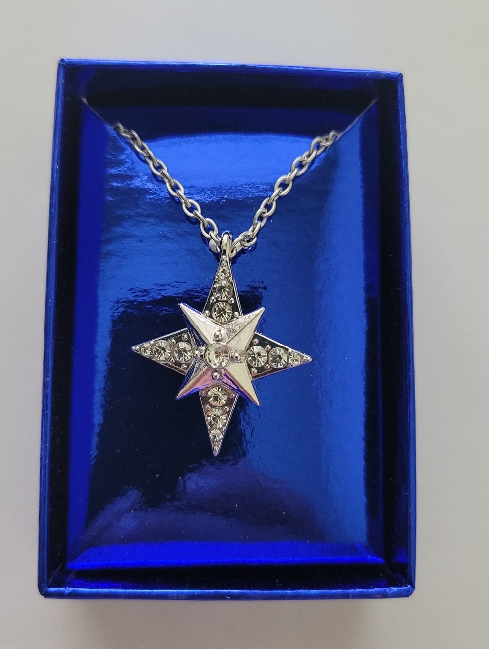Wishing Star Pendant Made With Swarovski Crystal Chain Necklace Silver Tone